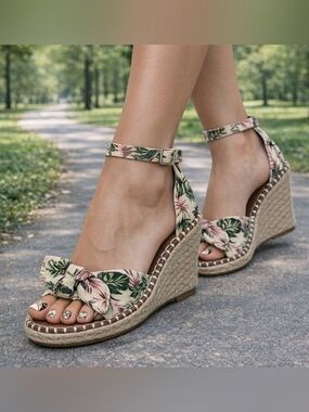 Rampage Floral Fabric Wedge sandal
